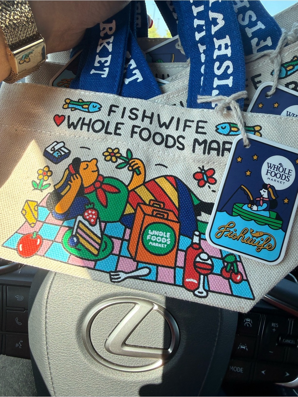 Whole Foods Market Fishwife Picnic Tote Bag - Blue Handles